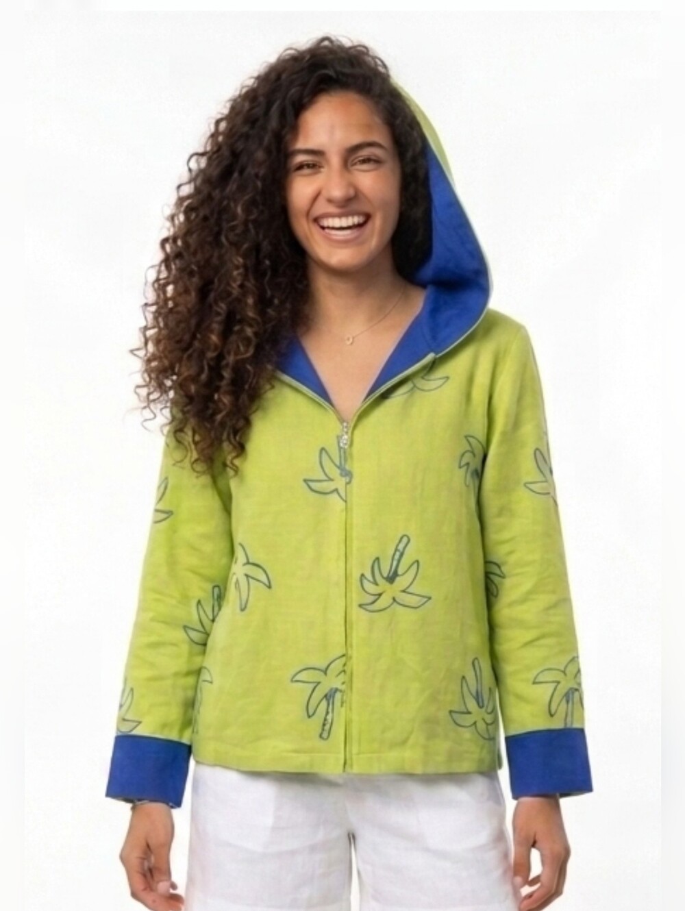 Vintage Silk Jacket Tropical Palm Tree Travel Resort Cruise Hoodie Large